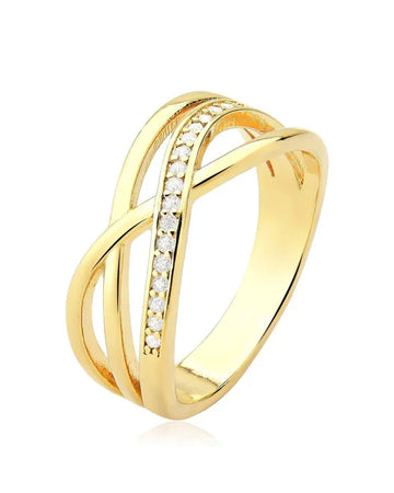 Ring with intertwined links and studded details.