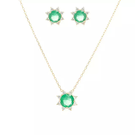 Alma Crystal Emerald Round Set with Zirconia Stones