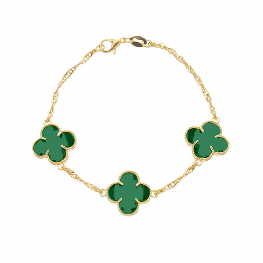 24K Gold Clover Bracelet with Green Zirconia – Bellorie