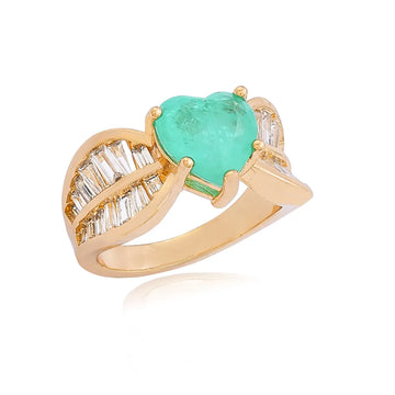Ring studded with Zirconias and Heart Stone 18k Gold Plated